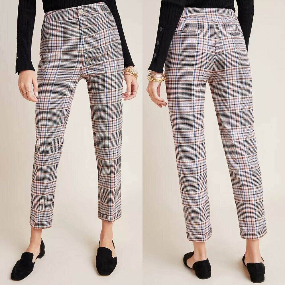 Anthropologie Malcolm Plaid Tapered Trouser Pants Size 0 Multicolor Cropped